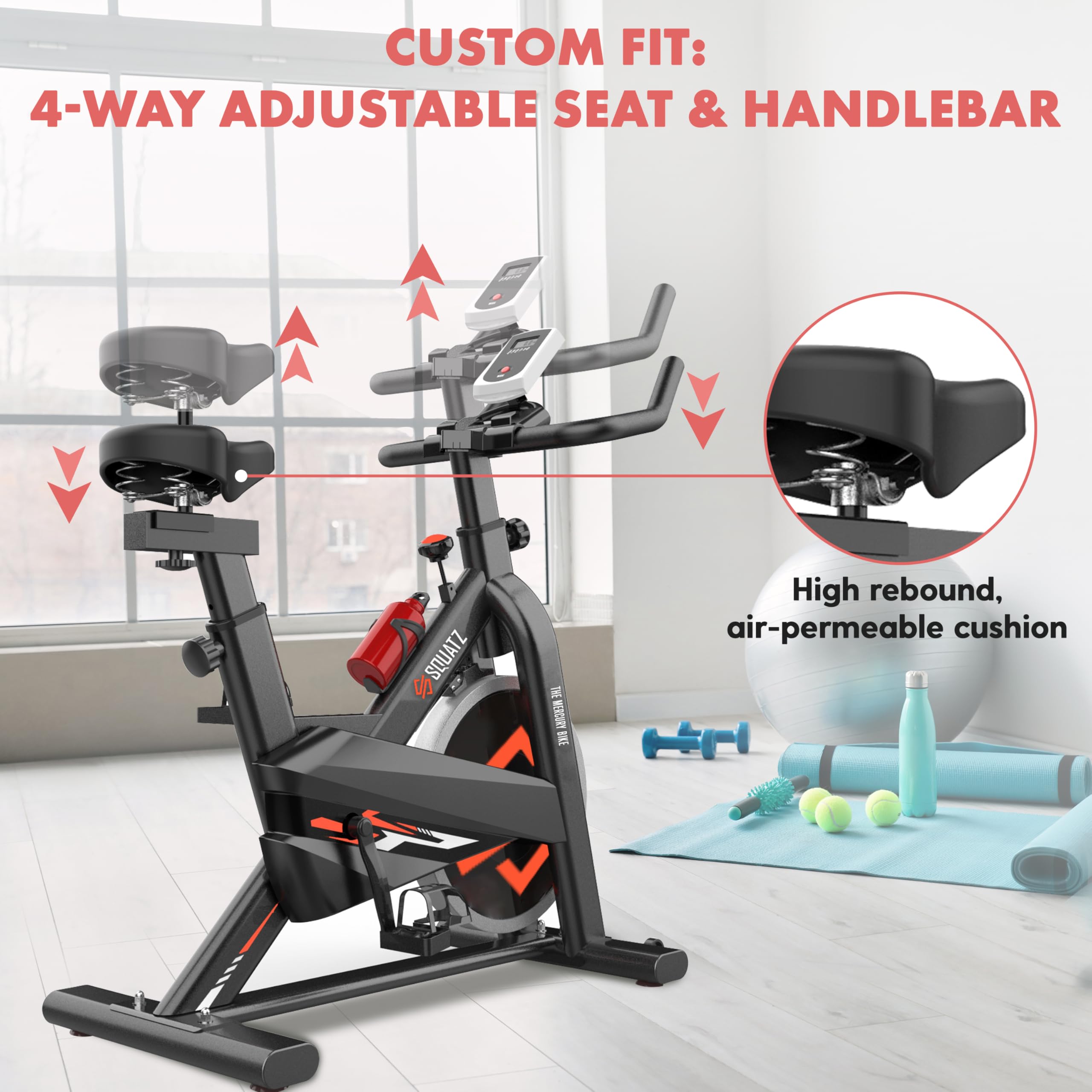 SQUATZ SQUATZ Indoor Exercise Bike with 30 lbs Flywheel